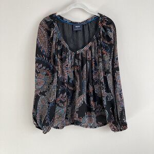 Maeve Anthropologie Womens Madeira Black Burnout Satin Blouse Size Small Top